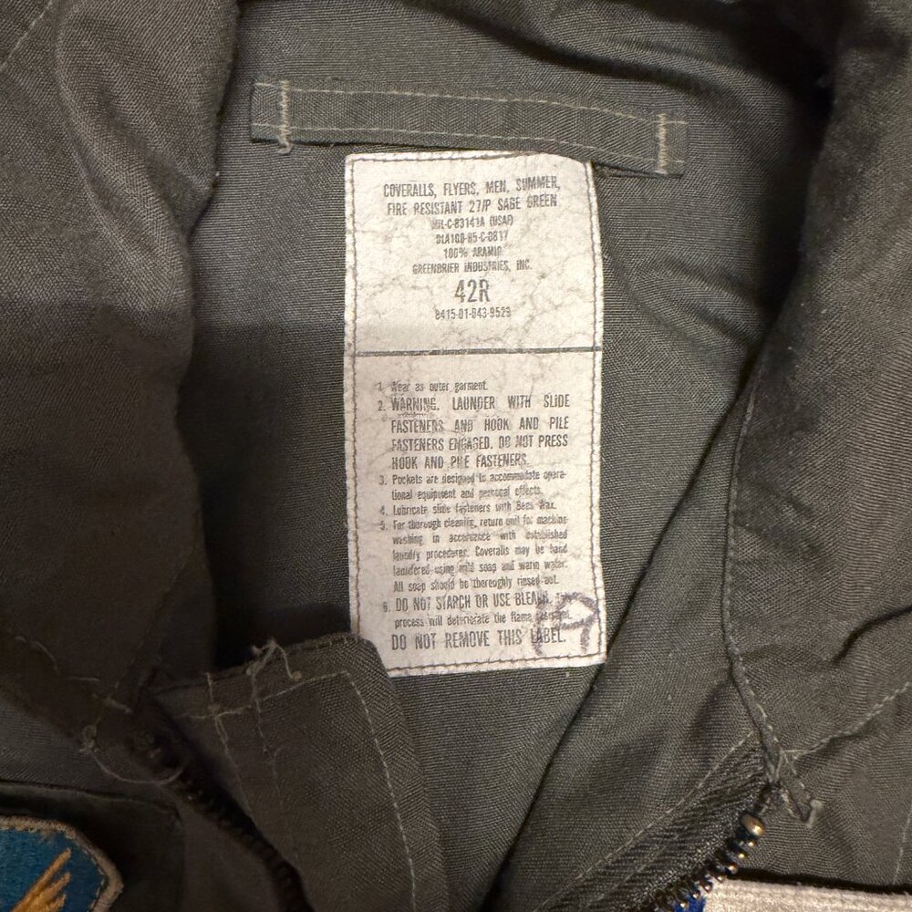 VTG Flyers Coveralls Mens 42R Reg Sage Green‎ FR Summer Fire Resistant Military - Picture 6 of 9